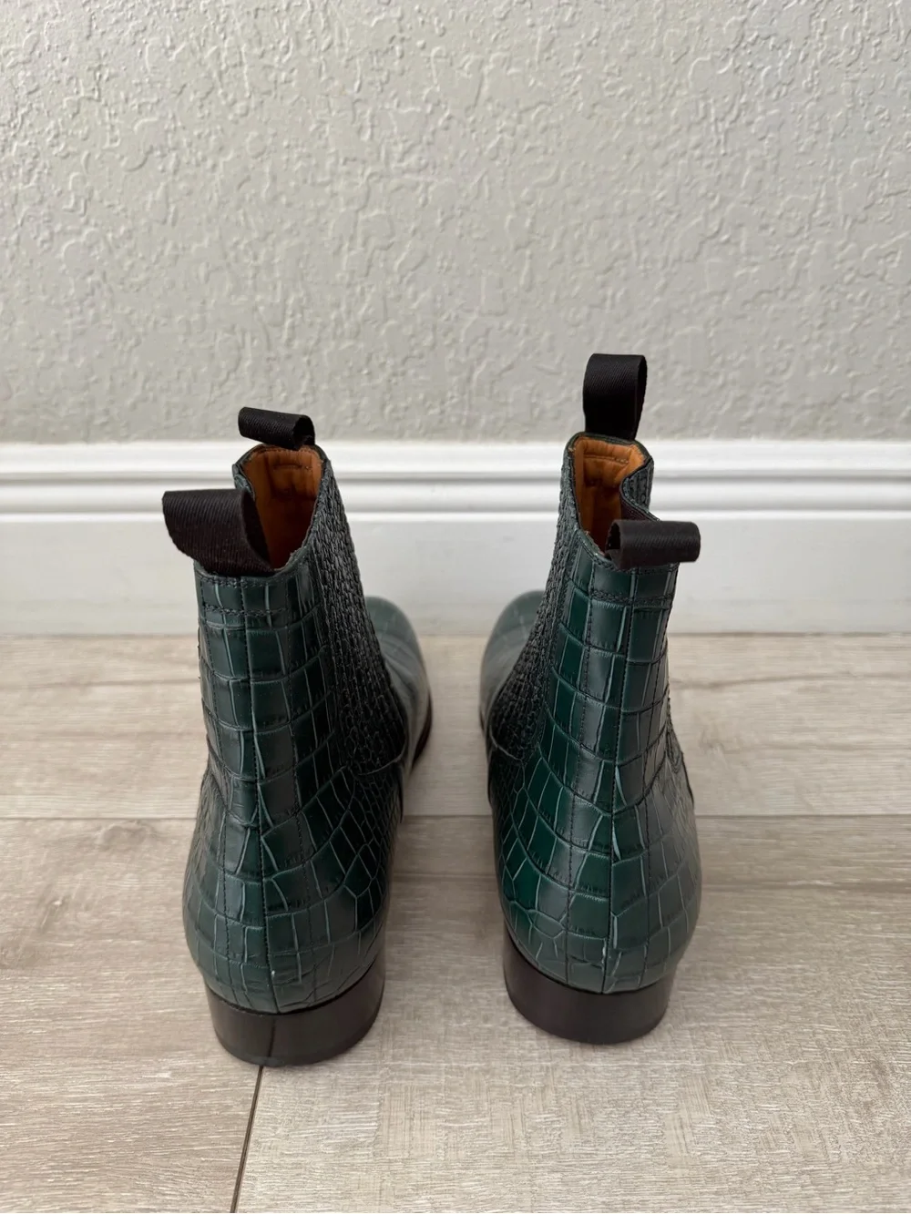 Tom Ford Green Croc-Embossed Leather dark green Chelsea Boots men 11.5